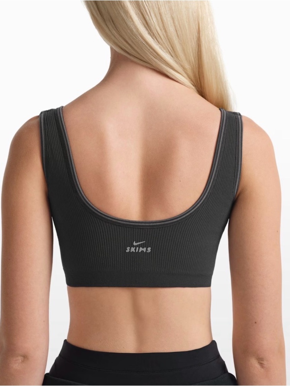 Nike Skims Ribbed Seamless Scoop Sport Bra Obsidian/Armor Black Small NWT